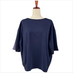THE ROW Boxy Bateau Neck Short-Sleeve Navy Blue Top Size S
